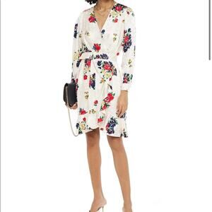 Tory Burch Belted Floral Printed Silk Satin Jacquard Dress size 8